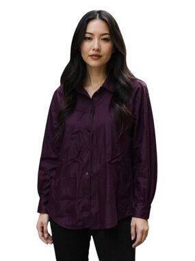 Express Vintage Silk Button Down Blouse Burgundy Size M Preppy Minimalist Summer